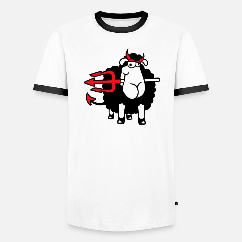 Sheep Devil Satan Hell Evil Trident Horns Cool Men's Ringer Shirt
