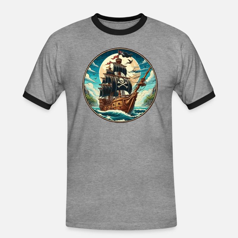 Pirate ship large - Men's Ringer Shirt - heather grey/black