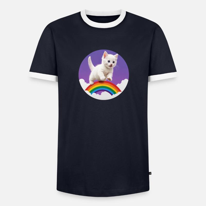 Weißes Kätzchen Regenbogen 2 Männer Kontrast-T-Shirt