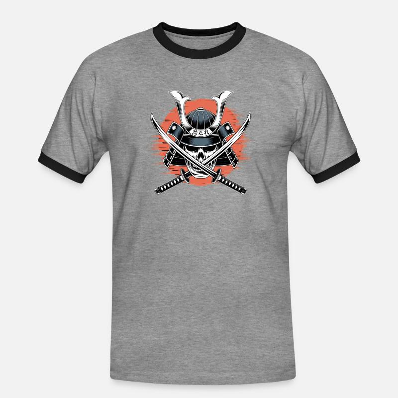 Japanese Samurai Warrior - Men's Ringer Shirt - heather grey/black
