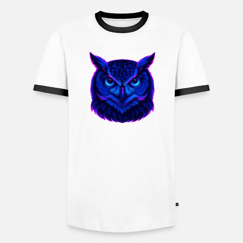 Neonblaue Eule mit intensivem Blick Männer Kontrast-T-Shirt