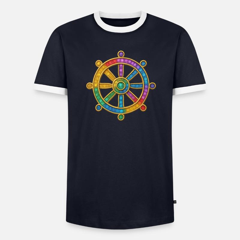 Dharma Roue Bouddhisme Octuple Sentier Glitter T-shirt contrasté Homme