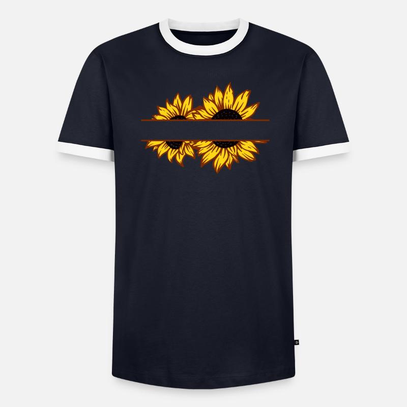 Doppelte Sonnenblumen-Split-Farbe Männer Kontrast-T-Shirt