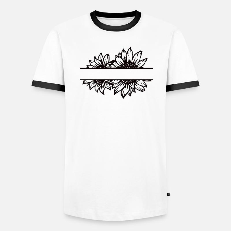 Doppel Sonnenblume split schwarz Männer Kontrast-T-Shirt