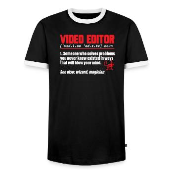 Monteur vidéo Cinéaste Vidéaste - T-shirt contrasté Homme - noir/blanc - Devant - AI Model Female 172 light (172cm) & AI Model Male 178 light (178cm)