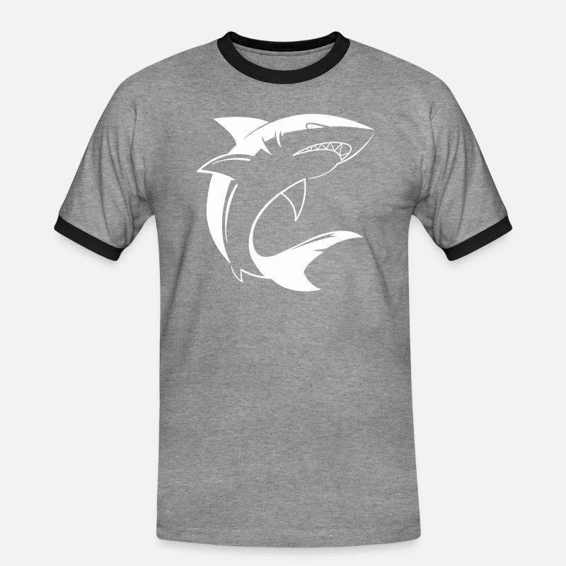 Hai Shark - Men's Ringer Shirt - heather grey/black