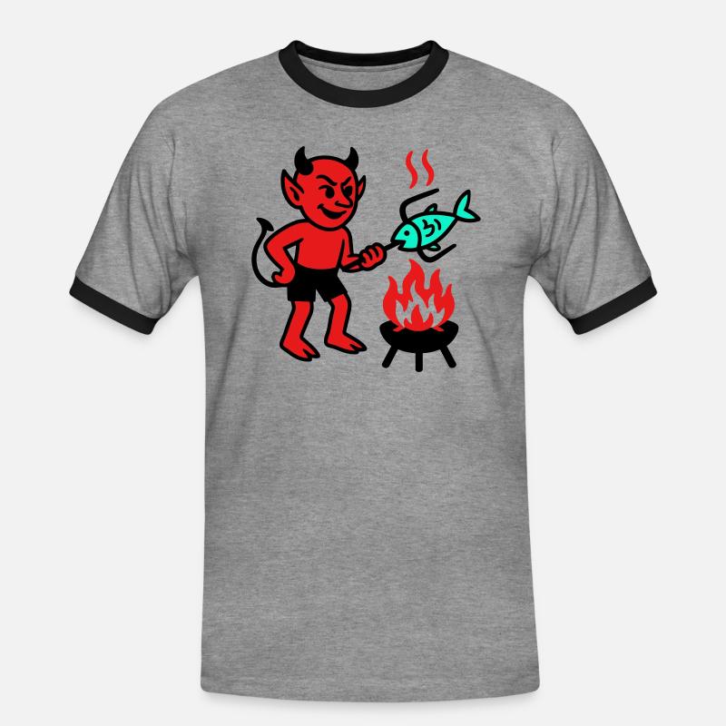 Devil with Fish - Männer Kontrast-T-Shirt - Grau meliert/Schwarz