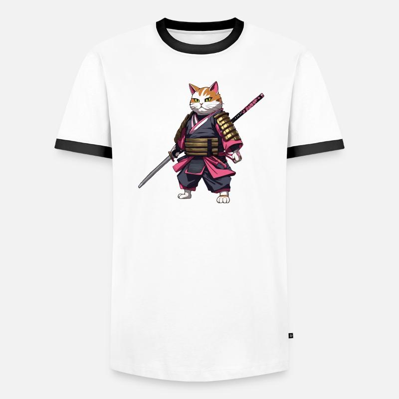 Samurai Cat & Cherry Blossoms #3 Men's Ringer Shirt
