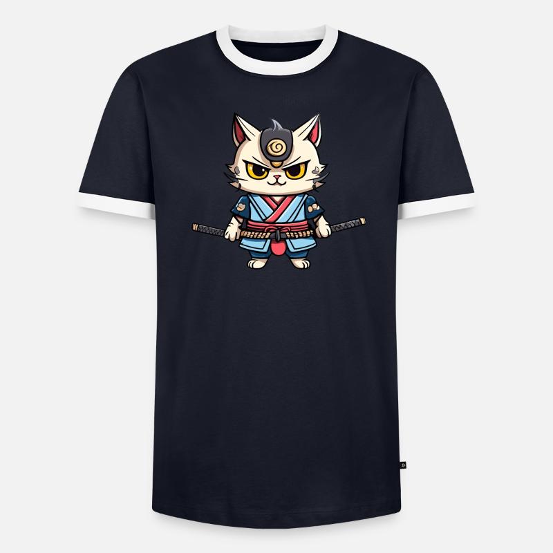 Samurai-Katze #38 Männer Kontrast-T-Shirt