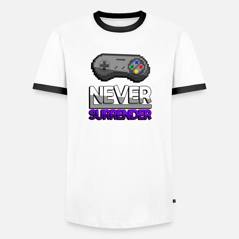 NEVER SURRENDER (Lila) + SNES Controller - Gaming Männer Kontrast-T-Shirt