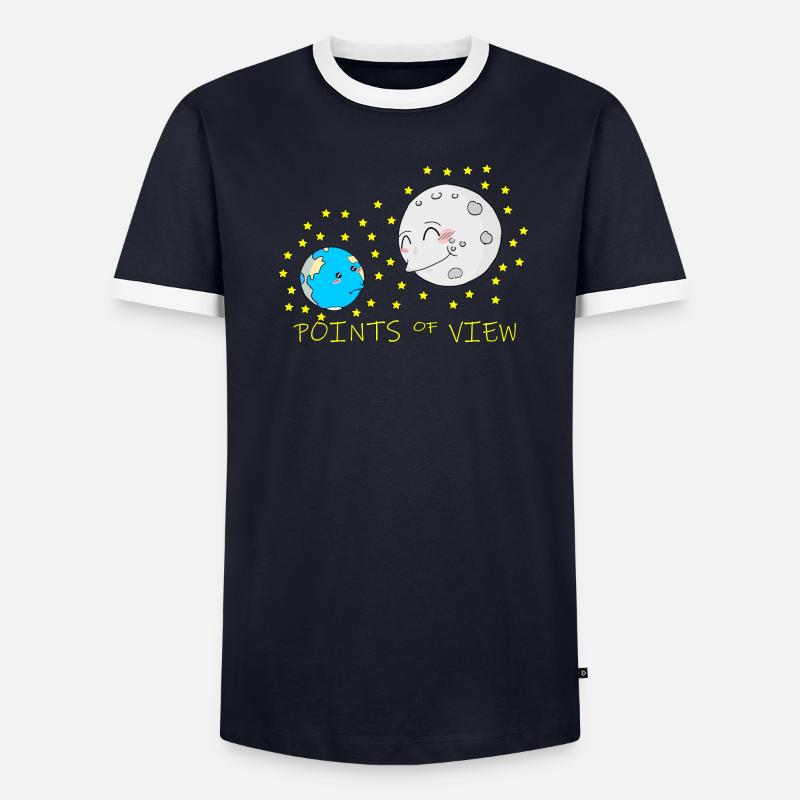 Conception mignonne de points de vue positifs de la lune et de la terre T-shirt contrasté Homme