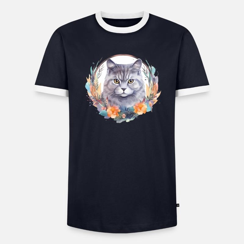 Chat British Shorthair Boho Elements, Chats T-shirt contrasté Homme