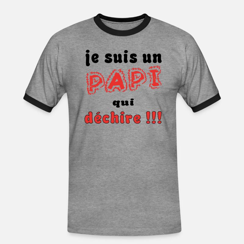 PAPI PAPY - Männer Kontrast-T-Shirt - Grau meliert/Schwarz