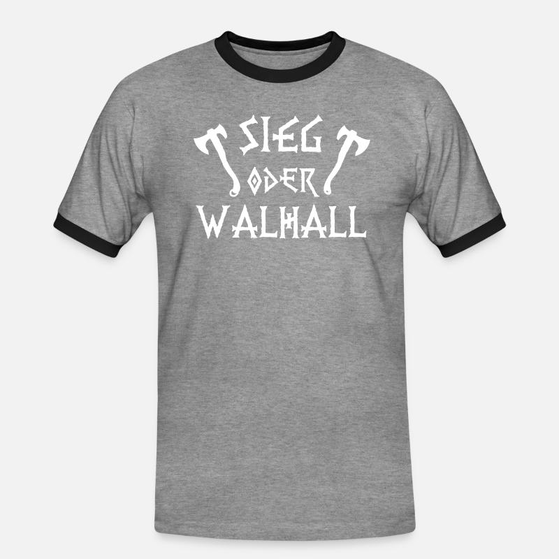 Sieg oder Walhall - Männer Kontrast-T-Shirt - Grau meliert/Schwarz