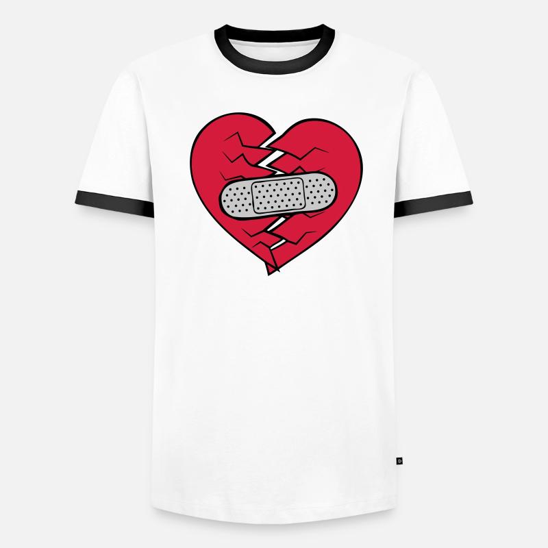 Pflaster Herz gebrochen Männer Kontrast-T-Shirt