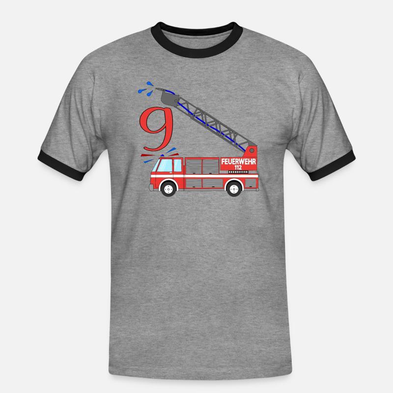 Fire engine 9th birthday - Men's Ringer Shirt - heather grey/black
