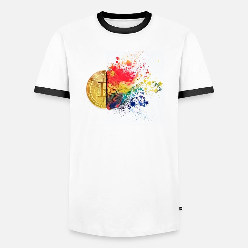 Crypto Brain 1 Bitcoin BTC ETH Men's Ringer Shirt