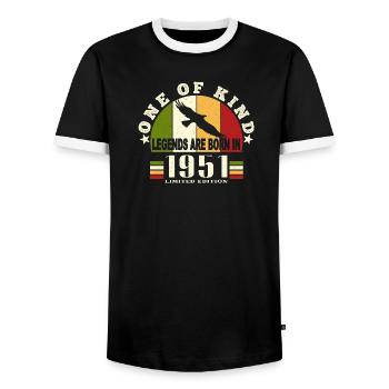 Legend Born 1951 anniversaire 73 ans - T-shirt contrasté Homme - noir/blanc - Devant - AI Model Female 172 light (172cm) & AI Model Male 178 light (178cm)