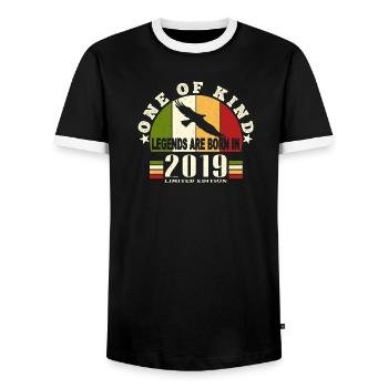 Legend Born 2019 5-jähriges Jubiläum - Männer Kontrast-T-Shirt - Schwarz/Weiß - Vorne - AI Model Female 172 light (172cm) & AI Model Male 178 light (178cm)