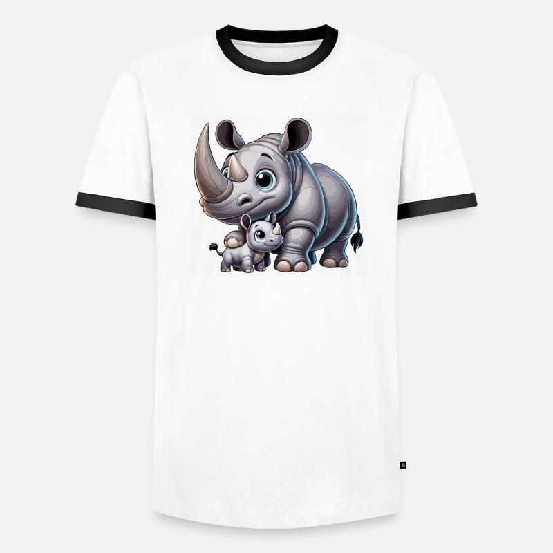 Nashornmutter mit Kind Männer Kontrast-T-Shirt