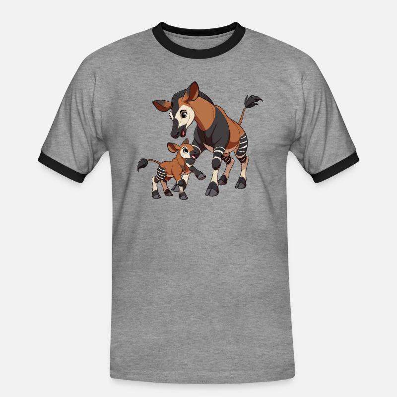 Okapi Mutter und Kind - Männer Kontrast-T-Shirt - Grau meliert/Schwarz
