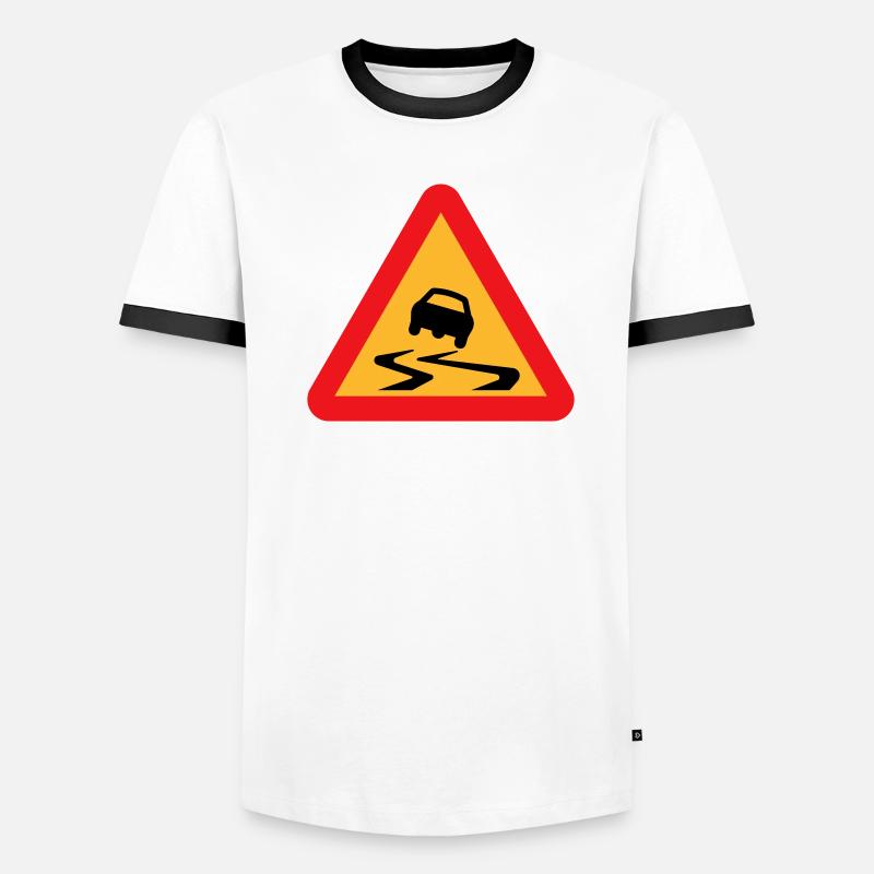 Slippery Road Car Warning Men's Ringer Shirt