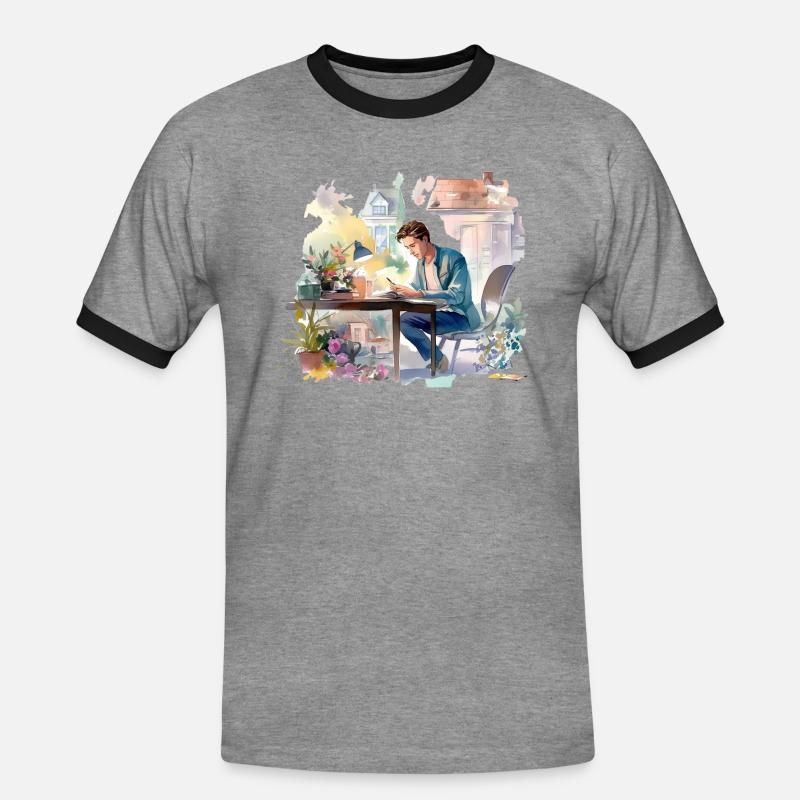 Alone without you - Men's Ringer Shirt - heather grey/black