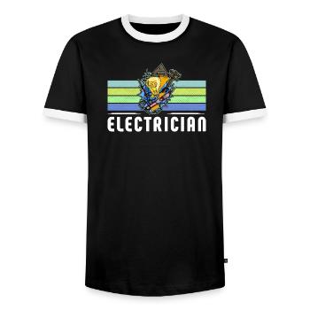 Electrician Electrician Lighting Technician Lamp - Men's Ringer Shirt - black/white - Front - AI Model Female 172 light (172cm) & AI Model Male 178 light (178cm)