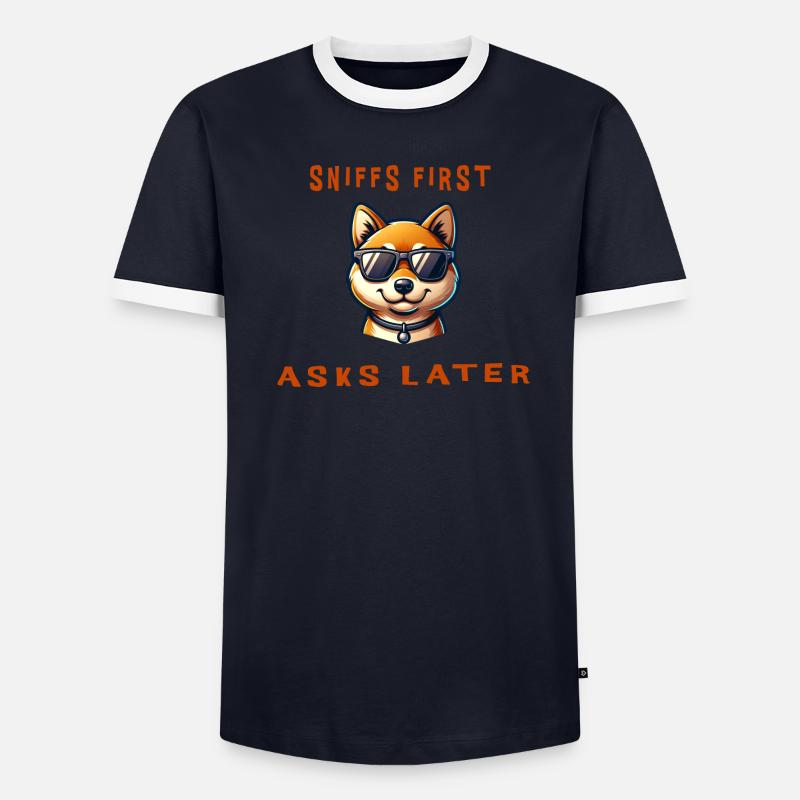 Sniffs first, asks later - cooler Shiba Inu Männer Kontrast-T-Shirt