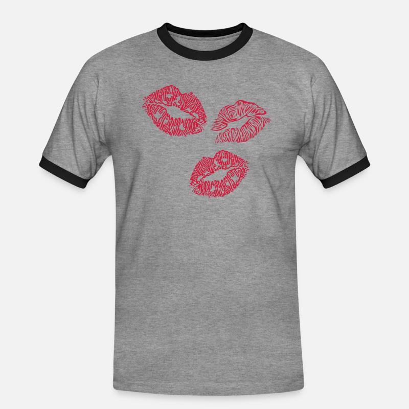 lips - Men's Ringer Shirt - heather grey/black