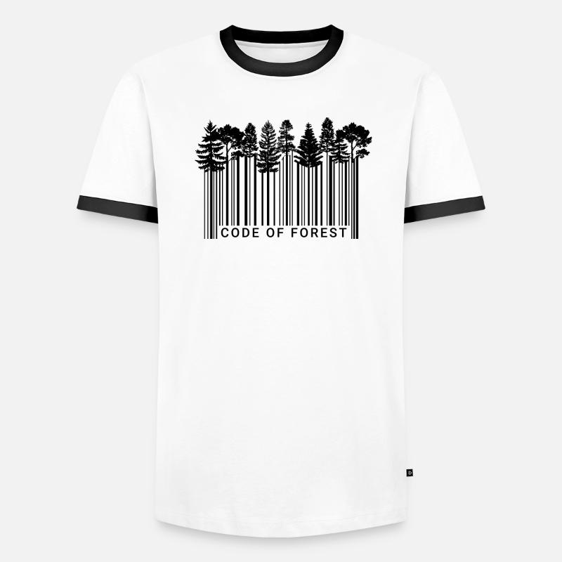 Code-barres Forêt Nature Code forestier Arbres Noir T-shirt contrasté Homme