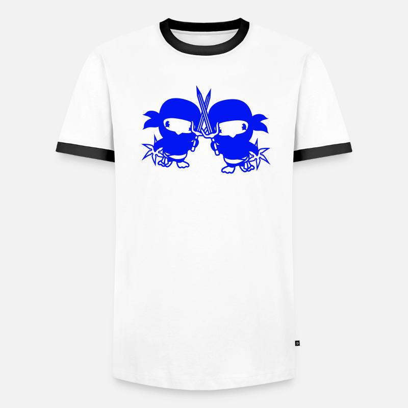 2 Oiseaux Ninja Fighter Assassin Épée Ninja Star T-shirt contrasté Homme