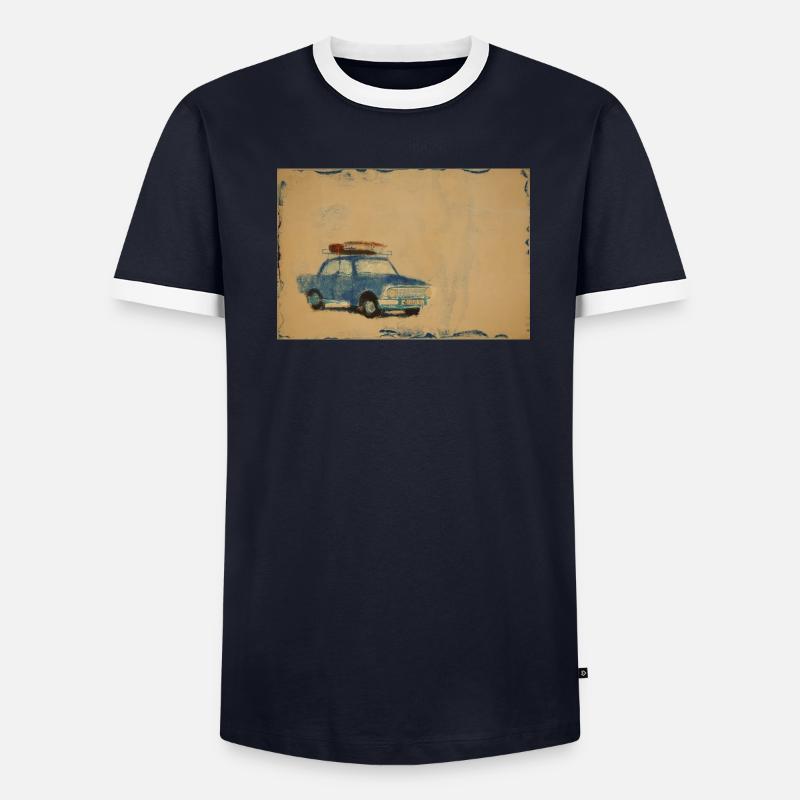 Auto im Schnee mit Gepäck Männer Kontrast-T-Shirt