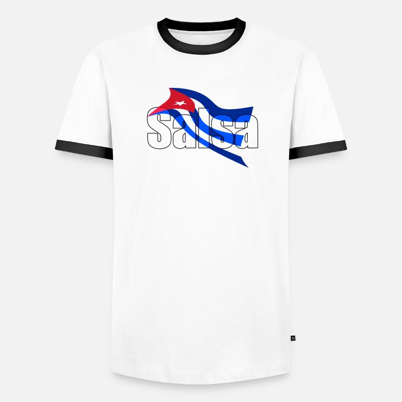 Fond avec salsa écrite drapeau cubain T-shirt contrasté Homme
