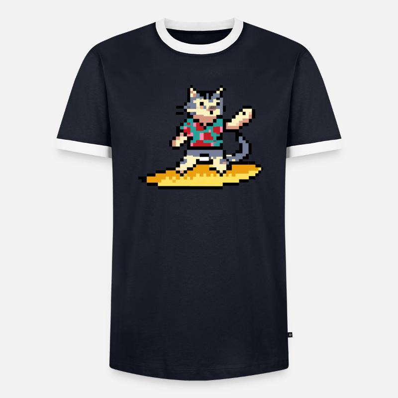 Surfkatze, Pixelkunst Männer Kontrast-T-Shirt
