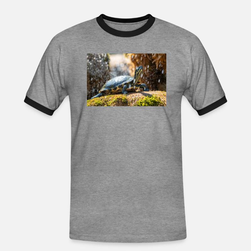 Gelbbauch-Slider Trachemys scripta scripta - Männer Kontrast-T-Shirt - Grau meliert/Schwarz