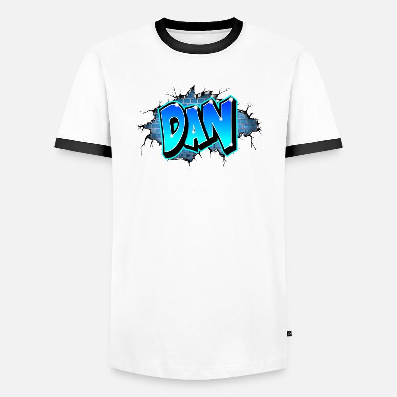 Graffiti DAN Wall Cracks Blue Bricks Men's Ringer Shirt