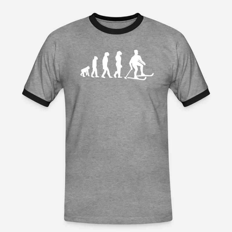 Ski-Evolution - Männer Kontrast-T-Shirt - Grau meliert/Schwarz