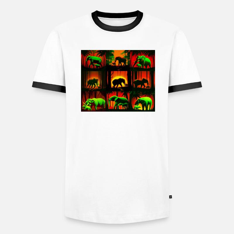 Elephants Pattern Design - Red/Green Men's Ringer Shirt