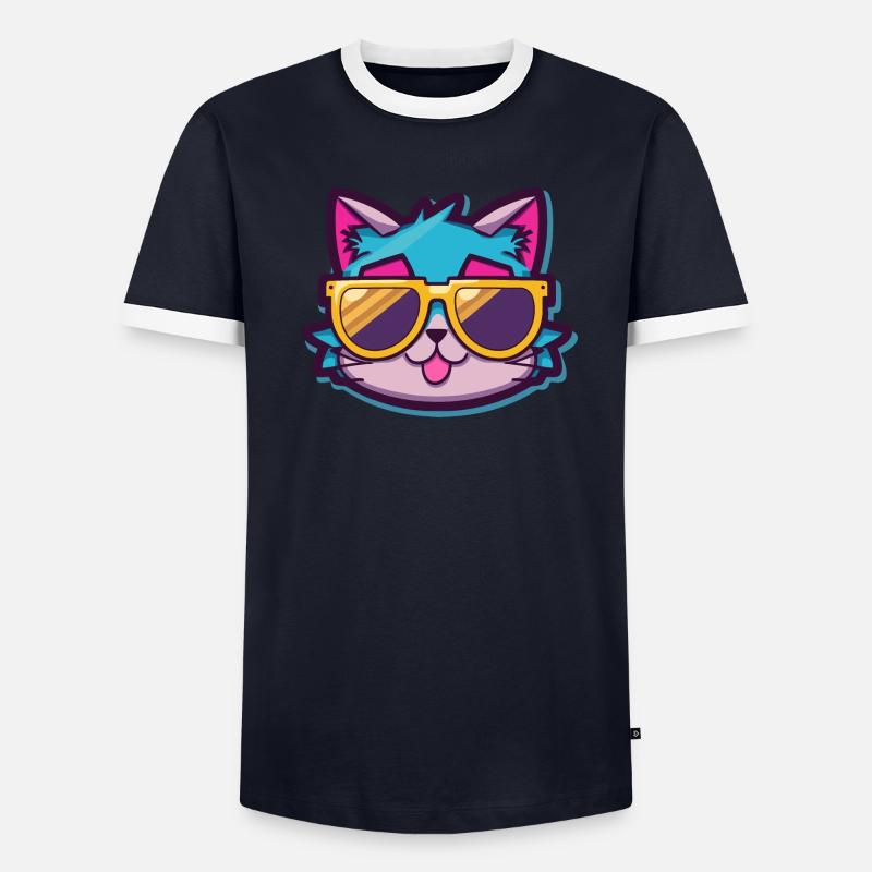 Coole Katze mit Sonnenbrille Männer Kontrast-T-Shirt