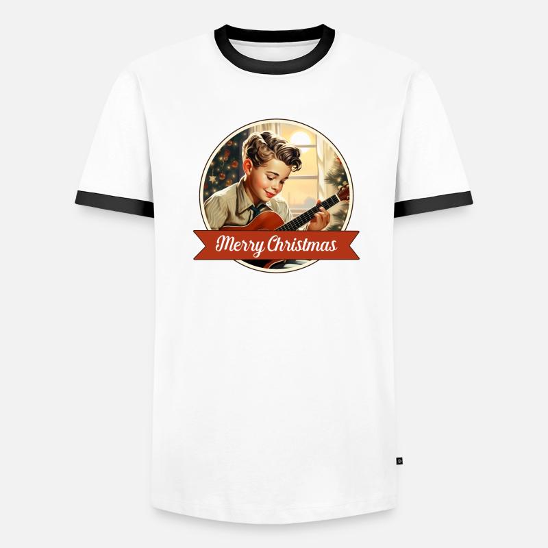 Boy playing a Christmas carol Men's Ringer Shirt