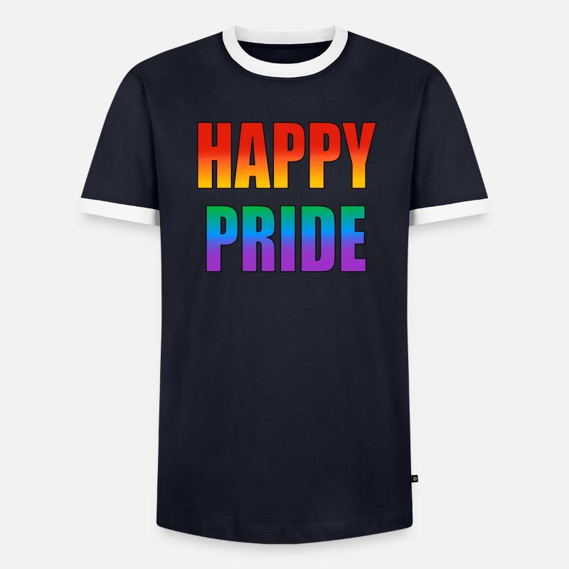 Happy Pride rainbow text Men's Ringer Shirt