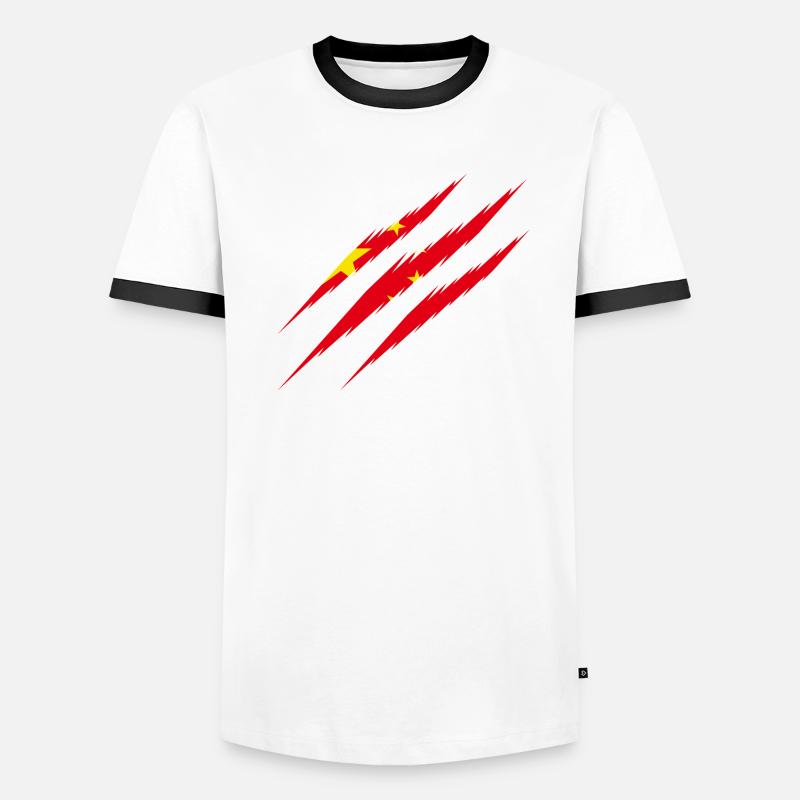 Drapeau de la Chine Scratch Cut Claws Scratch Asia T-shirt contrasté Homme