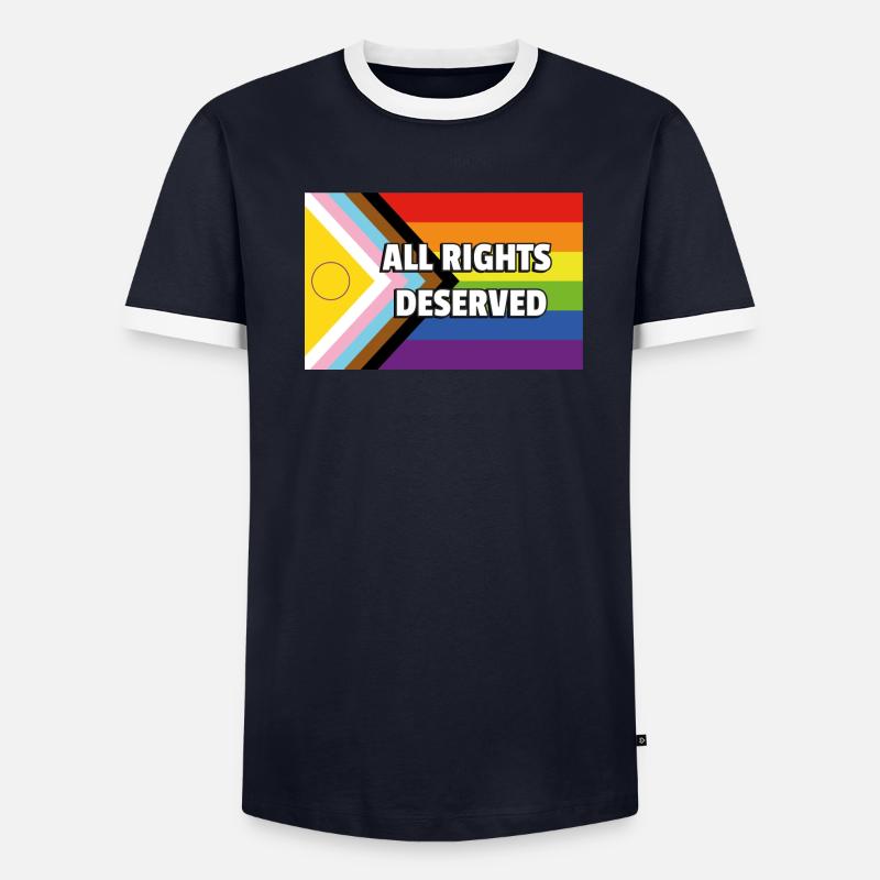 Inclusive Pride Progress Flag ALL RIGHTS DESERVED Men's Ringer Shirt
