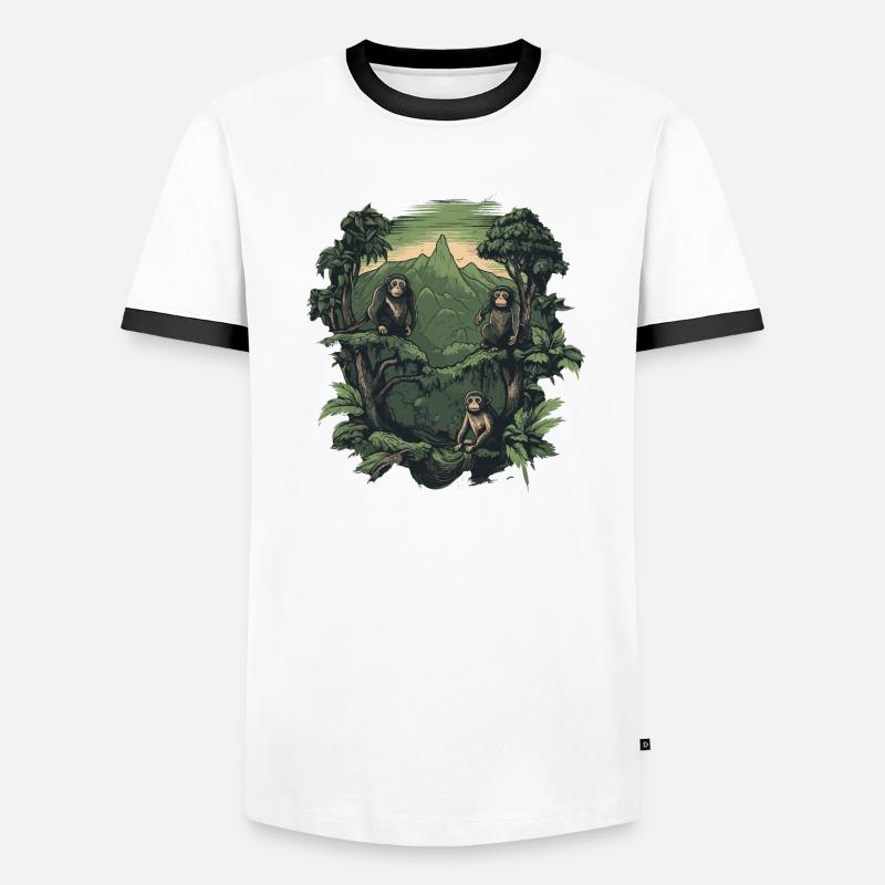 Monkey Monkey Jungle Nature Palm Trees Monkey Mountains Forest T-shirt contrasté Homme