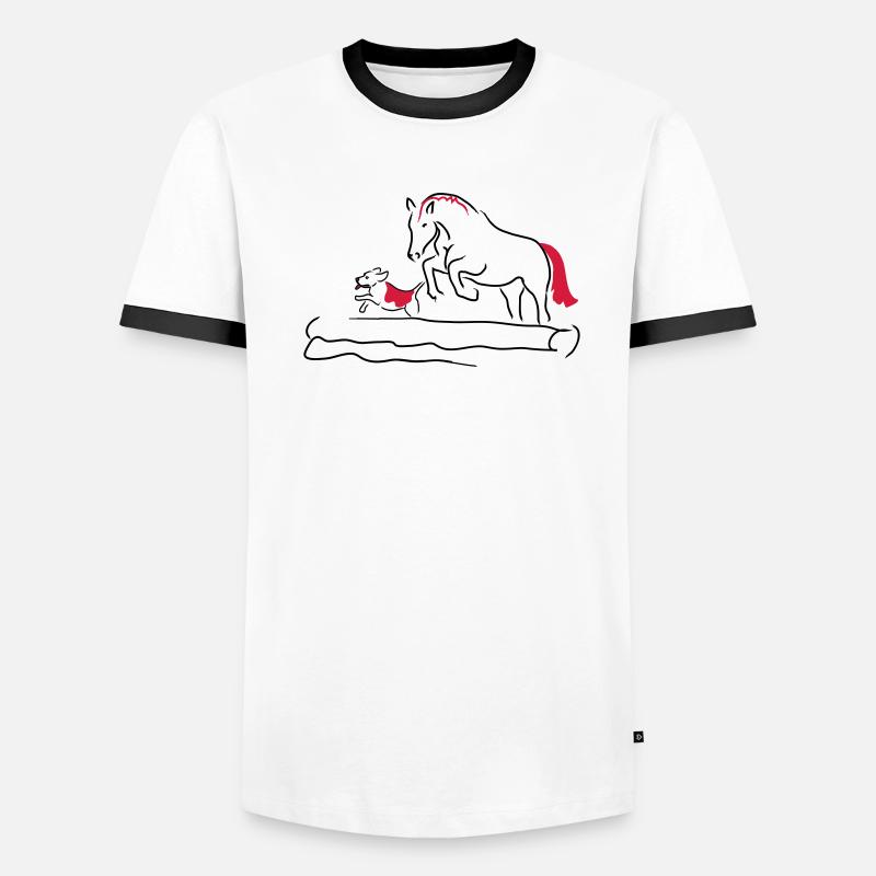 Springpferd mit Hund Männer Kontrast-T-Shirt
