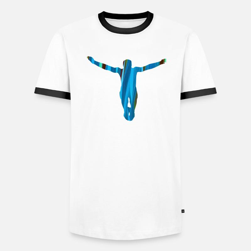saut, cliffhanger, cavalier, graffiti, bleu T-shirt contrasté Homme