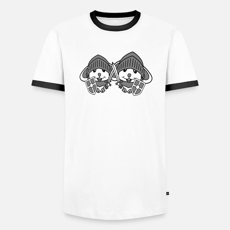 2 Bunnies Chevalier Épée Bouclier Armure Casque Héros T-shirt contrasté Homme