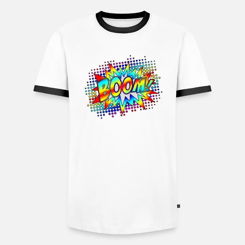 Comic Boom Explosion Speech Bubble Superhero Retro Men's Ringer Shirt