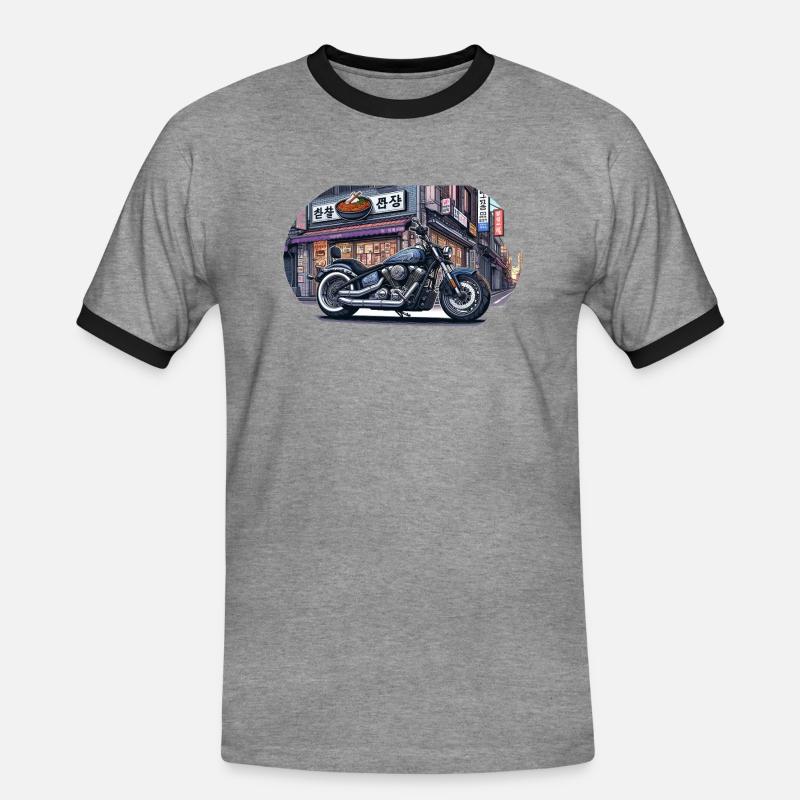 鉄鬼 Tekki Chopper - Männer Kontrast-T-Shirt - Grau meliert/Schwarz